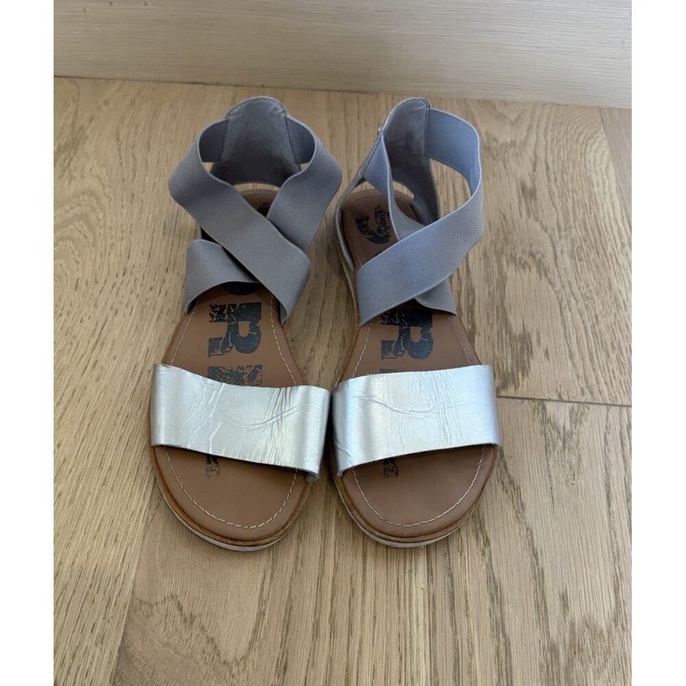 Sorel Ella Sandals Women's 10 Silver Gray Leather Cross Ankle Strap Strappy Flat